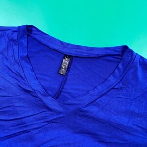 Johnny Johnny Blue V‎ Neck Dolman Sleeve Ruched Side Top Womens L